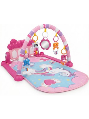 Oyun Halısı Aynalı Çıngıraklı Işıklı Müzikli Pembe Unicorn Çocuk Gelişimine Yardımcı Bebek Halısı