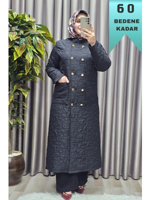 Elmas Tesettür Kadın Giyim Büyük Beden Kapitone Metal Düğmeli Kruvaze Kap