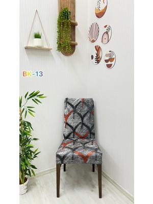 Desenli Baskılı Kadife Elastik Esnek Sandalye Koruyucu Örtü - Model Bk-13 - Dört Adet