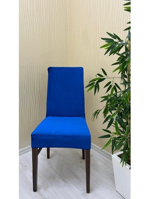 Italyan Süet Kumaş Lastikli Kaymaz Esnek Sandalye Koruyucu Örtü - Saks Mavi - Bir Adet