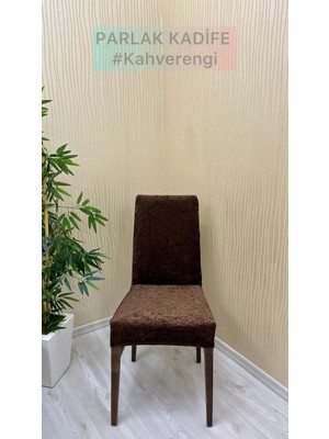 Parlak Kadife Kumaş Standart Işıltılı Lüks Sandalye Koruyucu Örtüsü - Kahverengi - Altı Adet