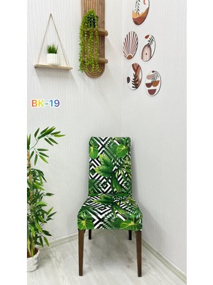 Desenli Baskılı Kadife Elastik Esnek Sandalye Koruyucu Örtü - Model Bk-19 - Dört Adet