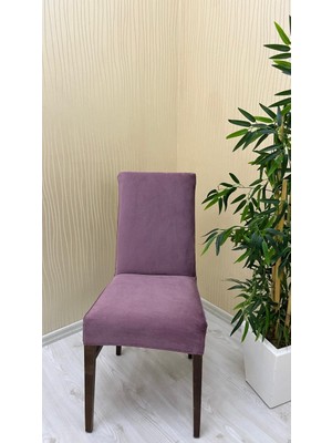 Italyan Süet Kumaş Lastikli Kaymaz Esnek Sandalye Koruyucu Örtü - Gülkurusu - Beş Adet