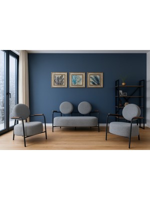 Azra Mobilya Venüs Modern Koltuk Takımı | Buklet Kumaş | Ofis ve Ev Kullanımı | Kırçıllı Gri