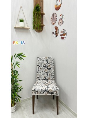 Desenli Baskılı Kadife Elastik Esnek Sandalye Koruyucu Örtü - Model Bk-18 - Dört Adet