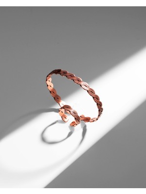 Sırlı Sepet Çizgi Desenli Burma Bakır Bilezik Yüzük Seti