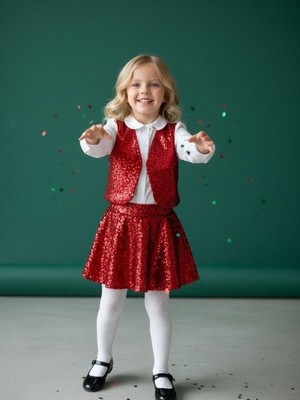 Zekids Kız Çocuk Pul Payet Kırmızı Yelek