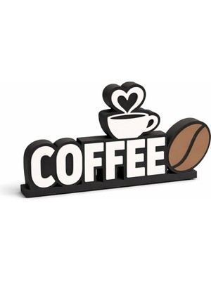 Coffee Yazılı Masa Üstü Dekor | Kahve Fincanı ve Çekirdek Figürlü Ev & Ofis Süs Eşyası | Kahve Köşesi Dekoru