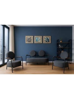 Azra Mobilya Venüs Modern Koltuk Takımı | Buklet Kumaş | Ofis ve Ev Kullanımı | Kırçıllı Siyah