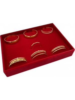 Megass Dekor Süet Kumaş Kırmızı Renk 34/24 cm Batırmalı Bileklik Kelepçe Tablası