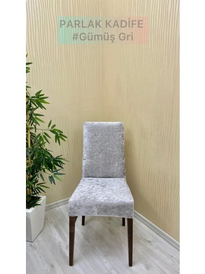Parlak Kadife Kumaş Standart Işıltılı Lüks Sandalye Koruyucu Örtüsü - Gümüş Gri - Bir Adet
