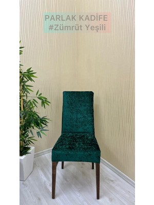 Parlak Kadife Kumaş Standart Işıltılı Lüks Sandalye Koruyucu Örtüsü - Zümrüt Yeşili - Bir Adet