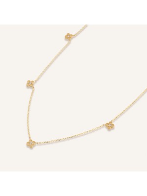 Aja Lunera Sıralı Çiçek Motifli Çok Taşlı Altın Kolye