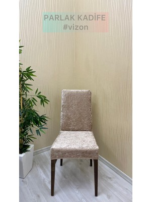 Parlak Kadife Kumaş Standart Işıltılı Lüks Sandalye Koruyucu Örtüsü - Vizon - Dört Adet