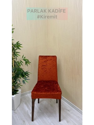 Parlak Kadife Kumaş Standart Işıltılı Lüks Sandalye Koruyucu Örtüsü - Kiremit - Üç Adet
