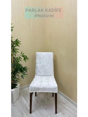 Parlak Kadife Kumaş Standart Işıltılı Lüks Sandalye Koruyucu Örtüsü - Natural - Üç Adet