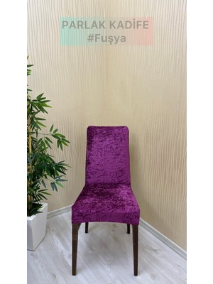Parlak Kadife Kumaş Standart Işıltılı Lüks Sandalye Koruyucu Örtüsü - Fuşya - Üç Adet