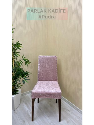 Parlak Kadife Kumaş Standart Işıltılı Lüks Sandalye Koruyucu Örtüsü - Pudra - Üç Adet