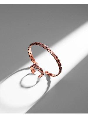 Sırlı Sepet Sarmaşık Desenli Burma Bakır Bilezik Yüzük Seti