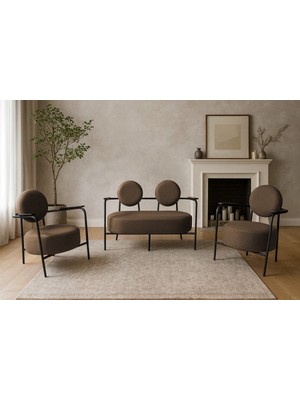 Azra Mobilya Venüs Koltuk Takımı Siyah Iskelet – Modern Koltuk Seti | Ofis ve Ev Kullanımı Soft Kumaş Kahverengi