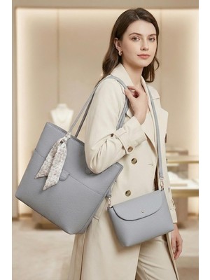 Nas Bag Kadın Büyük Boy Ikili Omuz Çanta Seti Gri Lopez