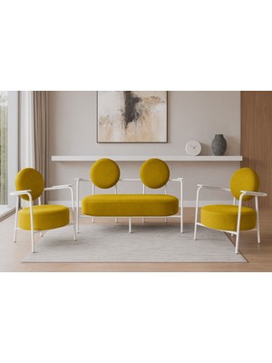 Azra Mobilya Venüs Koltuk Takımı Beyaz – Modern Koltuk Seti | Ofis ve Ev Kullanımı | Soft Kumaş Sarı