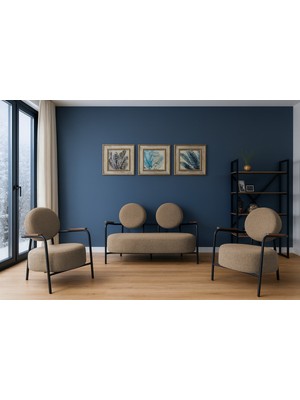 Azra Mobilya Venüs Modern Koltuk Takımı | Buklet Kumaş | Ofis ve Ev Kullanımı | Açık Kahve