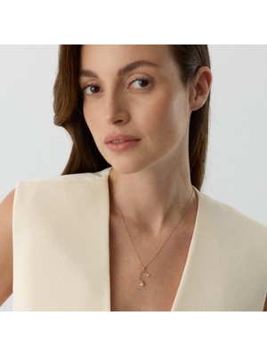 Aja Puria Markiz Kesim Taşlı İnci Altın Kolye