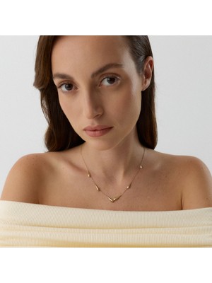 Aja Rivora Çok Damla Figürlü Damla Kesim Tek Taşlı Altın Kolye