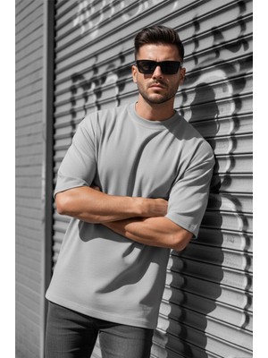 Oksit Benriy Erkek Oversize Basic Bisiklet Yaka Pamuklu T-Shirt Rahat Kesim Unisex Sevgili Kombini