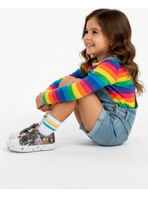 Artı Artı Ayakkabı Mia KİDS-2401 🌈 Hologram 3D Kız Çocuk Cırtlı Işıklı Platin Sneakers