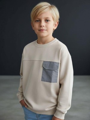 Zekids Erkek Çocuk Cep Detaylı Pamuklu Ince Sweatshirt