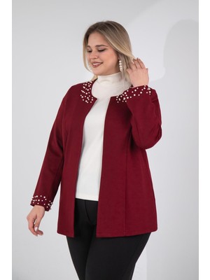 Roxxlen Büyük Beden Kadın Inci Taş Detaylı Hırka