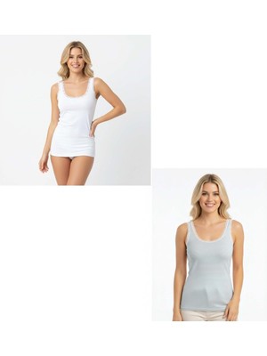 Bonbon Kadın Pamuklu Süs Dantelli Kalın Askılı 2'li Paket Atlet BB2162