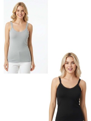 Bonbon Kadın Pamuklu Süs Dantel Askılı 2'li Paket Atlet BB2163