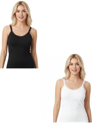 Bonbon Kadın Pamuklu Süs Dantel Askılı 2'li Paket Atlet BB2163