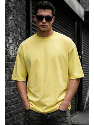 Oksit Benriy Erkek Oversize Basic Bisiklet Yaka Pamuklu T-Shirt Rahat Kesim Unisex Sevgili Kombini