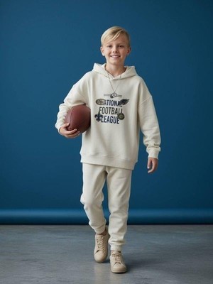 Zekids Erkek Çocuk Sırt Baskılı Football League Yazılı Kapüşonlu Sweatshirt