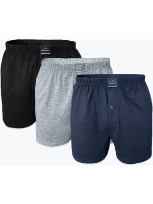 Malabadi Erkek Siyah Gri Füme 3 Lü Geniş Kalıp %100 Pamuk Boxer 3M024