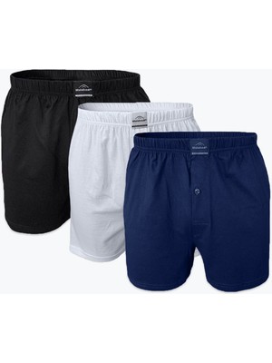 Malabadi Erkek Siyah Beyaz Lacivert 3 Lü Geniş Kalıp %100 Pamuk Boxer 3M024