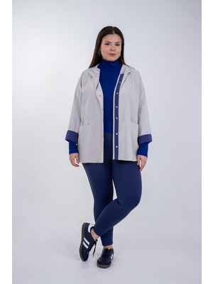 Roxxlen Büyük Beden Kadın Çıt Çıtlı Yağmurluk