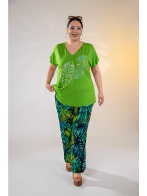 Roxxlen Büyük Beden Kadın V Yaka Taşlı Siyah Bluz