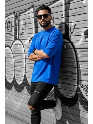 Oksit Benriy Erkek Oversize Basic Bisiklet Yaka Pamuklu T-Shirt Rahat Kesim Unisex Sevgili Kombini