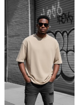 Oksit Benriy Erkek Oversize Basic Bisiklet Yaka Pamuklu T-Shirt Rahat Kesim Unisex Sevgili Kombini