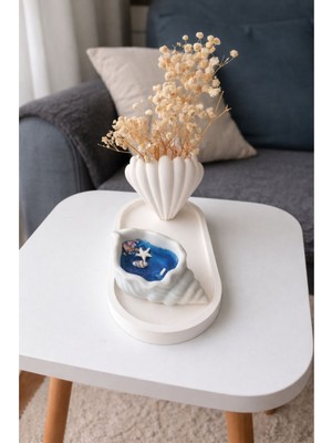 Akanart Deniz Kabuğu Çizgili Vazo ve Kokulu Jel Mum Seti