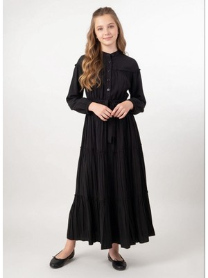 Asortix Kız Çocuk Uzun Maksi Tesettür Elbise - Astarlı - Rahat Dökümlü ve Bol Kesim - Elb - 0049 - 4979