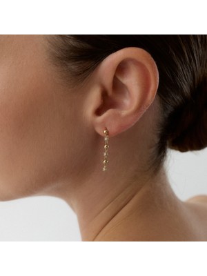 Aja Valina Top Motifli Çok Taşlı Sallantılı Pimli Altın Küpe