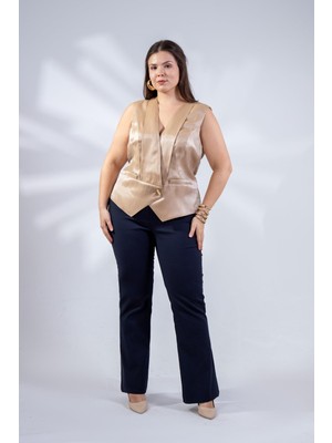 Roxxlen Büyük Beden Kadın Cepli Lacivert Pantolon