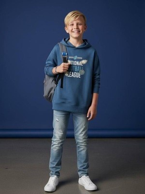 Zekids Erkek Çocuk Sırt Baskılı Football League Yazılı Kapüşonlu Sweatshirt