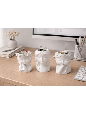 Miray Craft 3’lü Minimal Kadın Figürlü Dekoratif Obje & Çok Amaçlı Organizer Seti